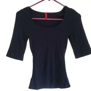 Spanx On Top & In Control Black Elbow Length Scoop Neck Shapewear Top sz Large